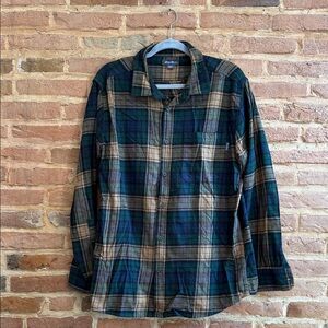 Eddie Bauer Green and Tan Plaid Shirt